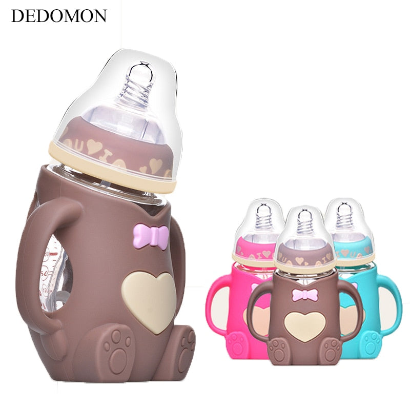 240ml Baby Silicone Milk Feeding Bottle Mamadeira Vidro BPA Free Safe Infant Juice Water Feeding Bottle cup Glass Nursing Feede