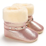 Baby Girls Shoes First Walk Newborn Baby Flock Warm Soft Boots Pre-walker Shoes Infant Boy Toddler Soled First Walker Bootie