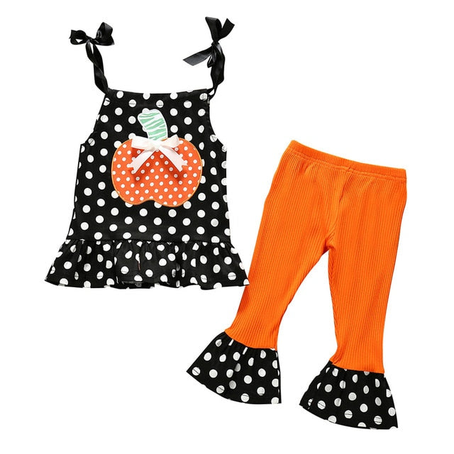 Summer Baby Girls Clothes Little Girls Clothing Polka Dot Strap Tops Flares Toddler Girls' Clothing Sets Roupas Infantis Menina