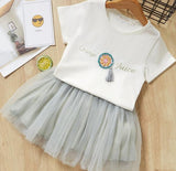 MERI AMMI For Children Girls' Clothing Outfit Set Tee +Big Bow TuTu Skirts For 2-13 Year Girl ,J540
