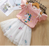 MERI AMMI For Children Girls' Clothing Outfit Set Tee +Big Bow TuTu Skirts For 2-13 Year Girl ,J540