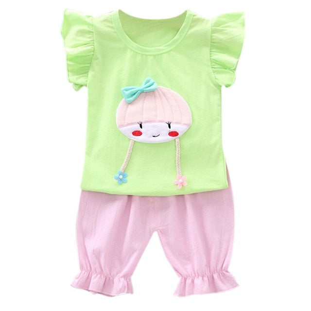 Baby Girl Clothes 2019 Hot Summer New Girls' Clothing Sets Cartoon Pattern T-shirt Tops+Shorts Suits Casual Outfits Sets