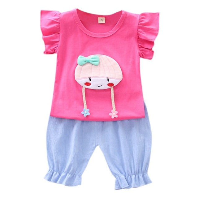 Baby Girl Clothes 2019 Hot Summer New Girls' Clothing Sets Cartoon Pattern T-shirt Tops+Shorts Suits Casual Outfits Sets