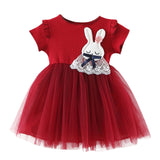 Baby Girls Clothing 2019 New Cute Girls' Summer Solid Color Rabbit Ears Printed T-shirt Spliced Gauze Dresses Baby Girl Dresses