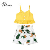 Summer Baby Girls Clothes 2019 Brand New Fine Strap Pineapple Bow-knot Belt Girls' Clothing Sets Tops+Shorts 6M-5Y 80-120