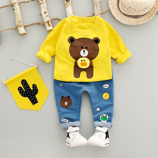 Baby Boys Clothing 2018 New Autumn Boys' Long Sleeve Suit Pure Cotton Two-piece Kids Cartoon Casual Suit Christmas Day Gift