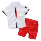 2018 Popular Kids Baby Boys' Cool Striped Sleeve T-Shirt Top + Shorts Outfit Clothing Set