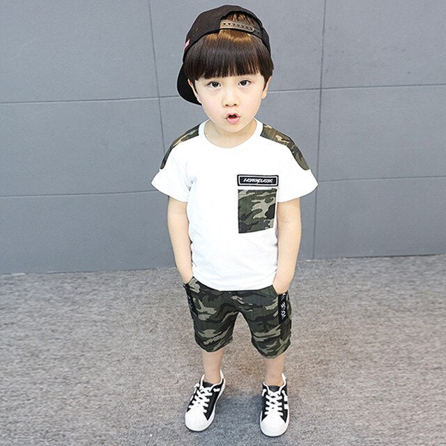 Children's Clothing Boys' Summer Suits 2019 New Children's Camouflage Children Short Sleeved|+pant Boys Summer Sets 2-8 Ages