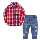 Children's clothing for girls suits for Boys' clothes summer plaid T-shirt + Jeans casual clothing for 2-7y baby clothes