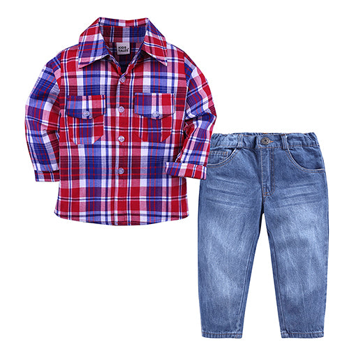 Children's clothing for girls suits for Boys' clothes summer plaid T-shirt + Jeans casual clothing for 2-7y baby clothes