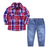 Children's clothing for girls suits for Boys' clothes summer plaid T-shirt + Jeans casual clothing for 2-7y baby clothes