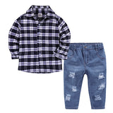 Children's clothing for girls suits for Boys' clothes summer plaid T-shirt + Jeans casual clothing for 2-7y baby clothes