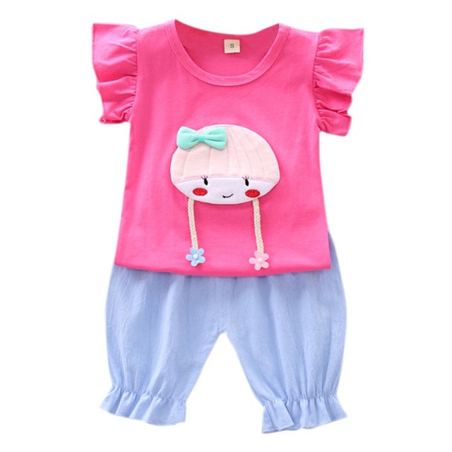 Baby Girl Clothes  Hot Summer New Girls' Clothing Sets Cartoon Pattern T-shirt Tops+Shorts Suits Casual Outfits Sets