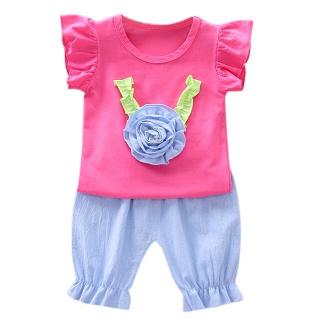 Baby Girl Clothes 2019 Hot Summer New Girls' Clothing Sets Flower Pattern T-shirt Tops+Shorts Suits Casual Outfits Sets