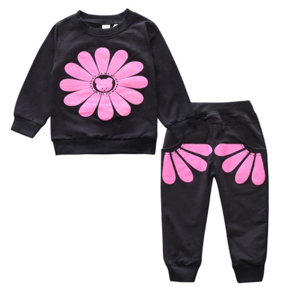 Children's Girls' Clothing Sets Sun Flower Tops Girls Set Sportswear Set 100% Cotton Sweater + Pants