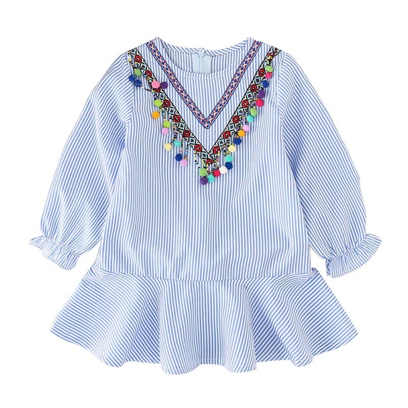 Summer Spring Baby Girls Dress Striped Robe Ruffles Dresses Kids Girls's Clothing Tassel Dress