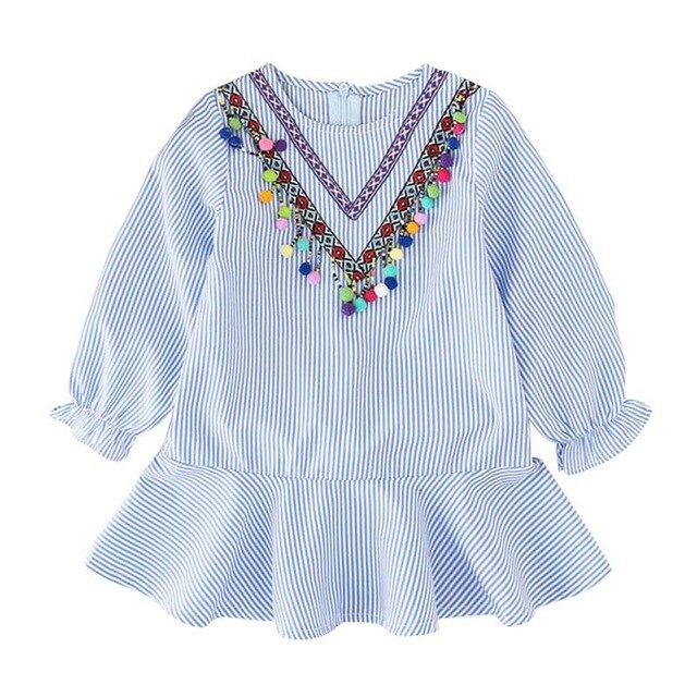 Summer Spring Baby Girls Dress Striped Robe Ruffles Dresses Kids Girls's Clothing Tassel Dress