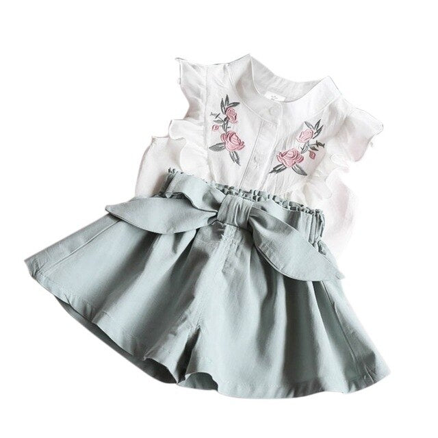 Baby Girl Clothes 2019 Hot Summer New Girls' Clothing Sets Kids Baby clothes Toddler bowknot Shirt+Pants 2Pcs Suits 1-4Y