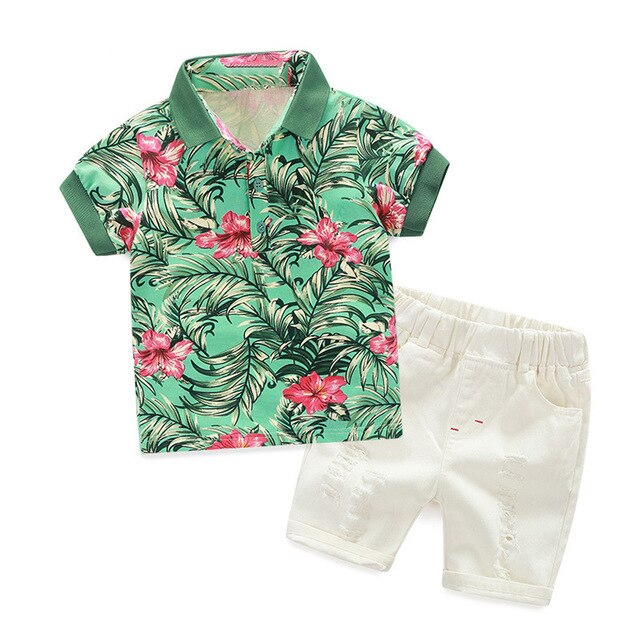 2019 Summer Boys' Clothes New Style Korean-style Children Clothing Printed Short Sleeve Shorts BOY'S Suit a Generation of Fat