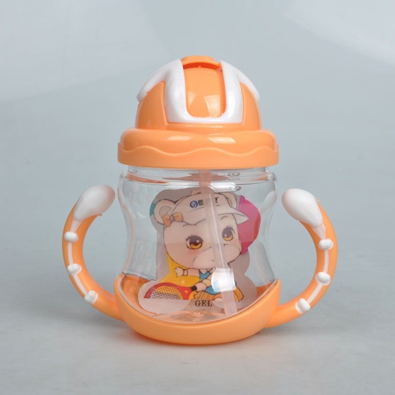 320ml Baby Bottle Kids Cup Silicone Sippy Children Training Cups Cute Baby Drinking Water Straw Handle Feeding Bottle