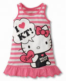 2018  Fashion Baby Girls Cartoon Hello Kitty Stripe Dress Children's Vest  dress Girls' Clothing Red Pink