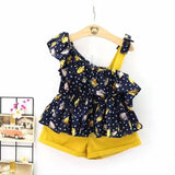 Girls' clothing suit floral top shorts set 2 piece set Chiffon shoulder strap INS popular style children's wear Hot summer sale