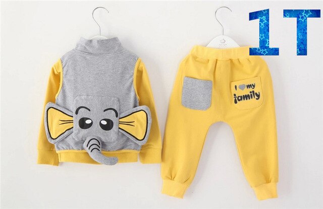 Autumn New boys' girls' Cartoon elephant Clothing Set Long Sleeve tracksuit cotton T-shirt + Vest + Pants 3pcs Free Shippin