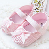 Cute Toddler Baby Kids Girls Bowknot Satin Crib Shoes Princess Shoes First Walkers Size 0-18M