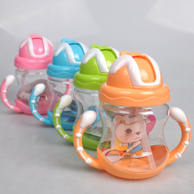 Cute Baby Feeding Cup 320ml with Straw Children Learn Feeding Drinking Bottle with Handle Kids Training Cup